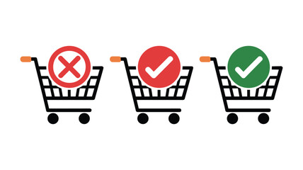 Red green and white checkmark on shopping cart © Creativedesign29