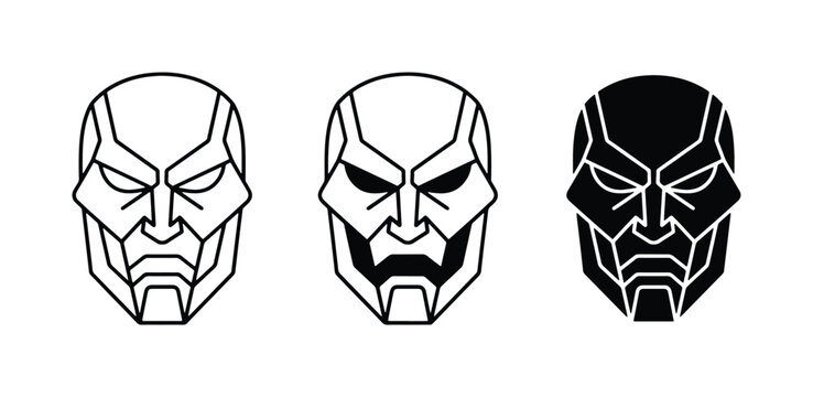 Robotic Face Icons, Futuristic Android Head Symbols, Sci-Fi Character Masks