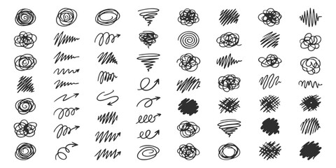 Fototapeta premium Set of hand drawn pencil scribble shapes and rough sketch marks for creative design projects and artistic decoration