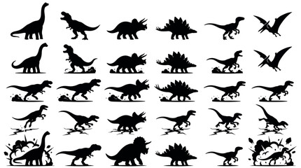 Meteor Impact Reaction Sequence Silhouettes Sets Pack, Editable Vector Stroke Illustrations. containing dinosaur, silhouette, prehistoric, reptile, creature, extinct and more Dinosaur silhouettes © MasterTech