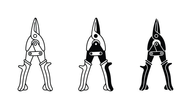 Tin Snips, Aviation Snips, Metal Shears: Three Styles, Vector Icons for Cutting Tools