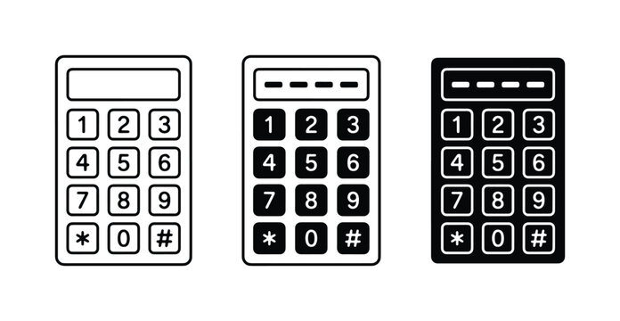 Numeric Keypad Icons, Digital Input Devices, Calculator Buttons, Vector Graphics for Technology and Security