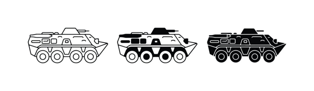 Armored Personnel Carrier Icons, Military Vehicle Vector Set, Transportation Graphics