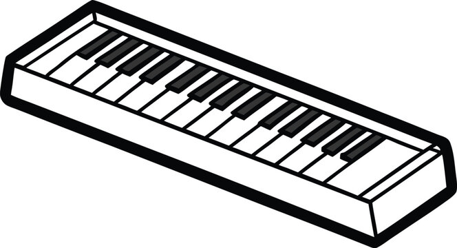 Illustration of a simple electronic keyboard instrument with white and black keys