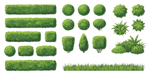 Set of green garden hedges bushes and shrubs for landscape design and park architecture © GraphixEra