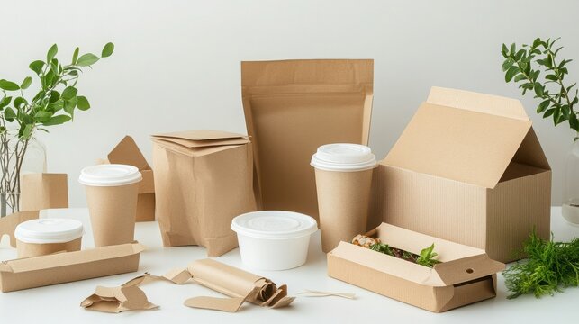 Assorted eco-friendly paper food containers and packaging