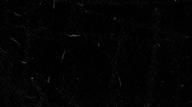 Dark grunge texture with subtle white scratches and distressed dust marks on black background. Abstract vintage overlay ideal for film effects, cinematic edits, motion graphics, and retro design compo