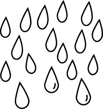 Black and white illustration of multiple teardrop shapes falling