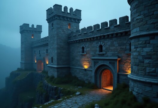 Fortified Romanesque Stronghold Sturdy Towers and Impenetrable Walls Majestic Historical Fortress
