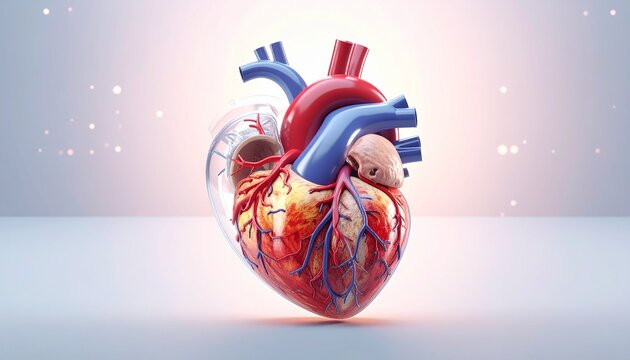 Radiant neon human heart pulses with surreal vitality, arteries glowing like cosmic rivers, veins shimmering with unity, resilience, and transformation beneath luminous skies of renewal.
