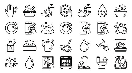 Fototapeta premium set of cleaning icons, hygiene, housework