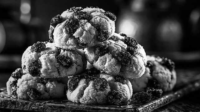 Traditional shirini kishmishi biscuits in black and white