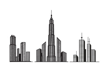 Obraz premium Modern City Skyline Silhouette Vector Collection with Skyscraper Buildings