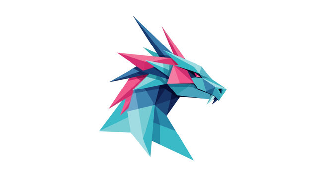 Geometric Dragon Head Logo, Low Poly Art, Abstract Fantasy Creature