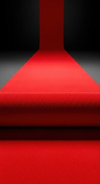 Chemin de velours rouge immacul&eacute; et symbolique, d&eacute;roul&eacute; pour une arriv&eacute;e officielle ou une c&eacute;r&eacute;monie de remise de prix importante, faste, VIP, prestige.