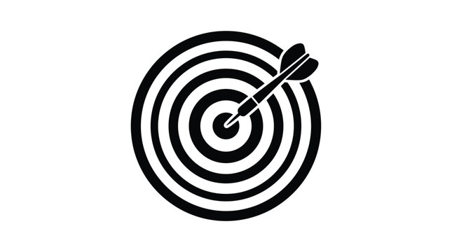 Dartboard with dart black silhouette on white background
