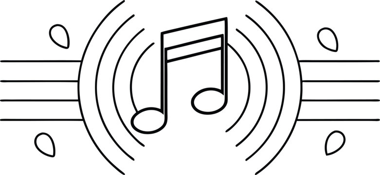 Music note with sound waves and leafy surround