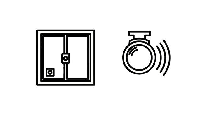 Door and motion sensor icons with detection security surveillance wireless technology building protection monitoring automation component perimeter