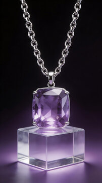 Purple gemstone pendant on chain ideal for sleek commercial backgrounds and title sequences