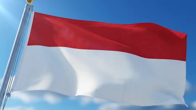 Flag of indonesia or monaco waving against a clear blue sky