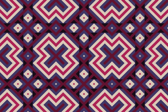 Boho ethno geometric seamless pattern, rhythmic symmetry and tribal-inspired abstract background