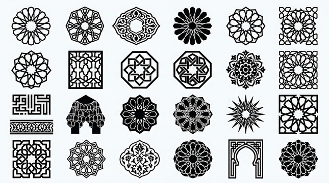 islamic geometric patterns grid with floral and star motifs