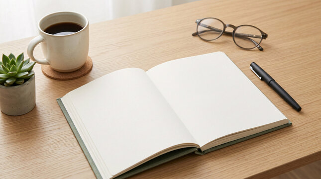 Carnet ouvert avec lunettes sur un bureau