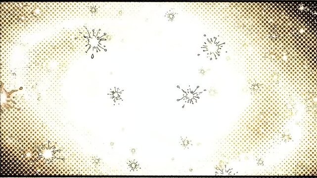 Comic Book Style Virus Bacteria Particles Floating on Golden Halftone Background Animation