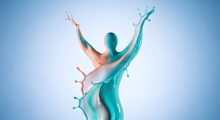 Obraz premium Abstract human figure made of splashing liquid paint in turquoise and peach colors