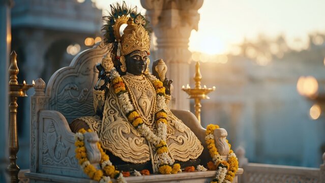 Dwarkadhish Krishna in Chandan Vagha &ndash; Dwarka Temple Devotional Scene
