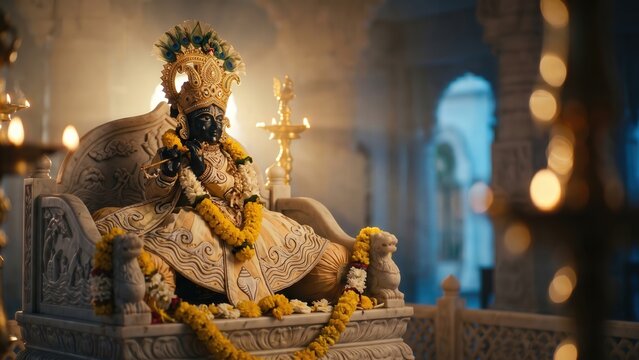 Dwarkadhish Krishna in Chandan Vagha &ndash; Dwarka Temple Devotional Scene
