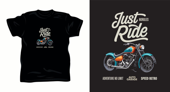 Just ride motorcycle tshirt design with classic chopper bike and vintage garage typography.