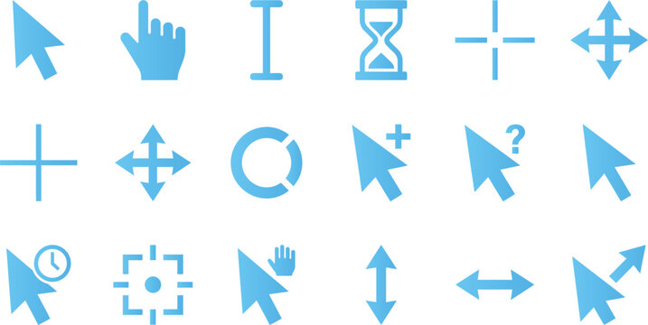 Computer cursor icons pack featuring various pointer states for user interface development.