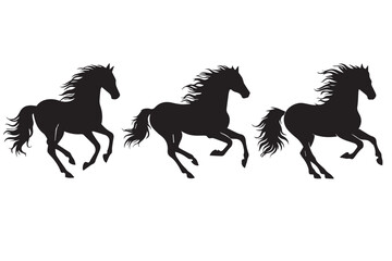 Fototapeta premium Gemini saidRunning black horse silhouette vector illustration of a wild mustang stallion galloping at high speed as a graceful equestrian animal art outline