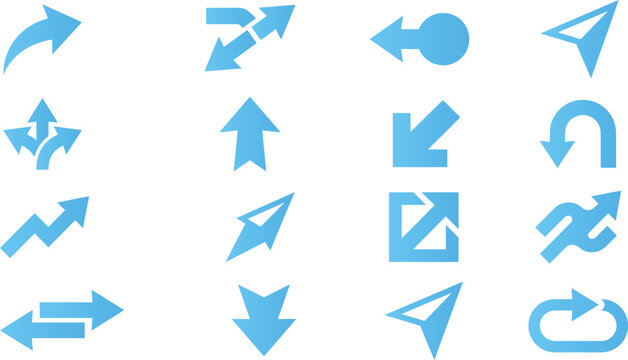Set of diverse arrow icons for navigation and user interface design in a flat style.
