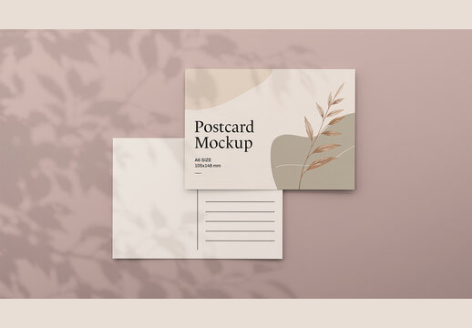 Realistic Postcard Mockup Set with Shadow Overlay