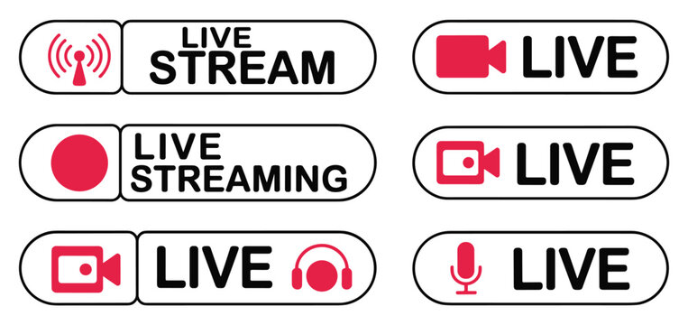 Live Streaming Icons: Representing live streaming services. multimedia icons, broadcast symbol, online video, web stream elements, streaming sign.