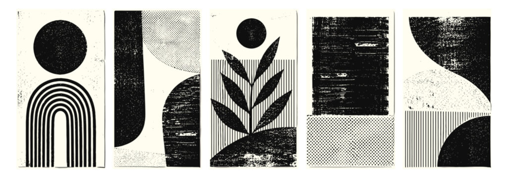 Black linocut print texture background with risograph halftone overlay, vintage pastel grunge ink stamp effect, abstract boho screen print cover design for poster brochure vector illustration