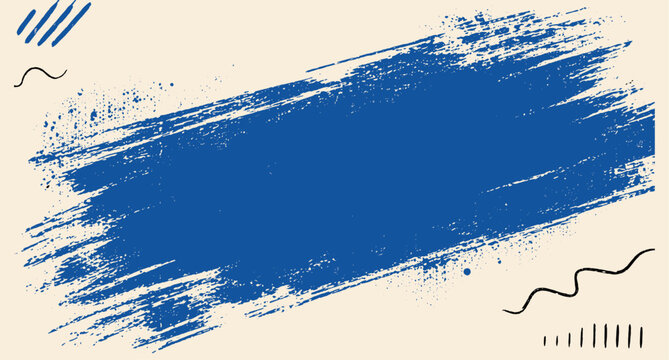 Dynamic diagonal blue brush stroke banner background with grainy paint texture, distressed grunge smears, abstract sporty splash overlay, rough halftone streaks and vintage vector illustration