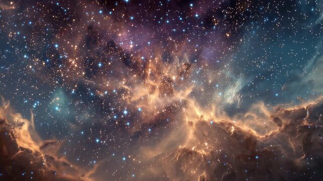 Stars and gas clouds fill the space above Earth as the universe shows its bright colors and many shining points in the dark sky at night