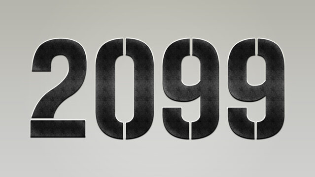 3D Bold metal number 2099 on silver background.