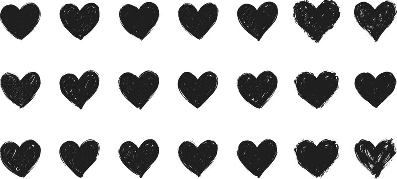 Hand Drawn Heart Shape Silhouette Collection with Ink Brush Texture for Romantic Wedding Invitation Valentine Greeting Card and Love Themed Graphic Design Projects
