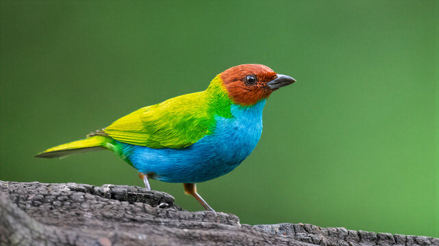 Vivid Bay-headed Tanager Perched on Weathered Branch in Colombia
