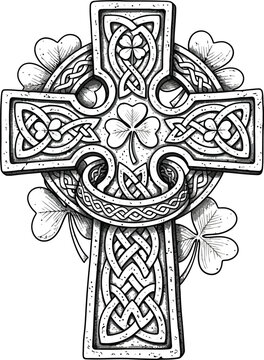 Intricate celtic cross with shamrock and knotwork design Vector
