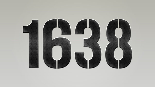 3D Bold metal number 1638 on silver background.