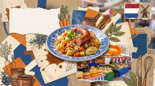 Dutch Stamppot with Sausage and Mustard on a Plate