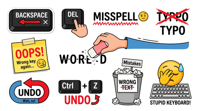Typing Errors Corrections Clip Art Sheet Set Vector White Background