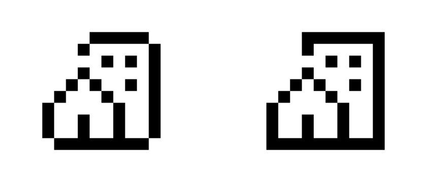 Retro Pixelated City Building and Home Icon Set