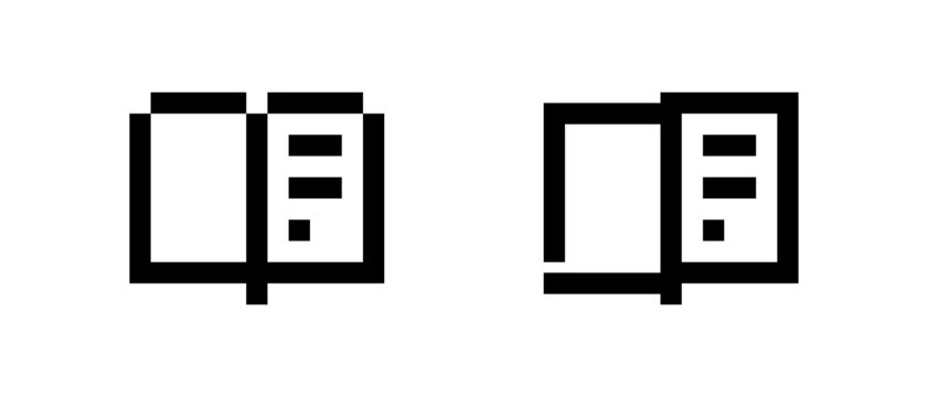 Retro Pixelated Open Book and Notebook Icon Set
