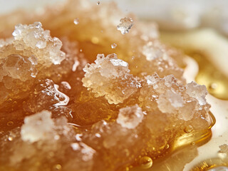 Fototapeta premium golden caramelized sugar crystals close-up with warm amber lighting
